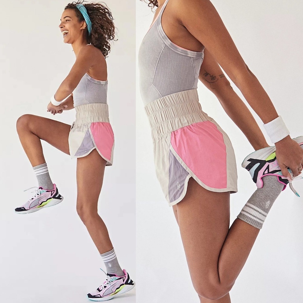 Free People The Way Home Colour Block Shorts Womens Size Small Retro Athletic
